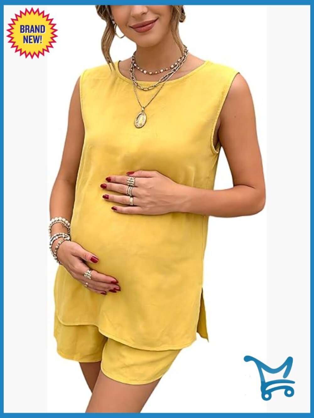 Maternity Two Piece Lounge Set Sleeveless Top & Shorts with Pockets